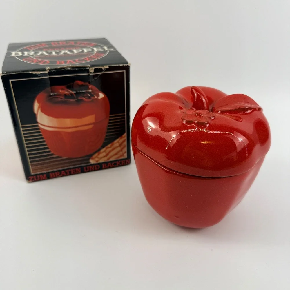 NOS German Ceramic Bratapfel Apple Baker Red Oven Baker w/ Original Box